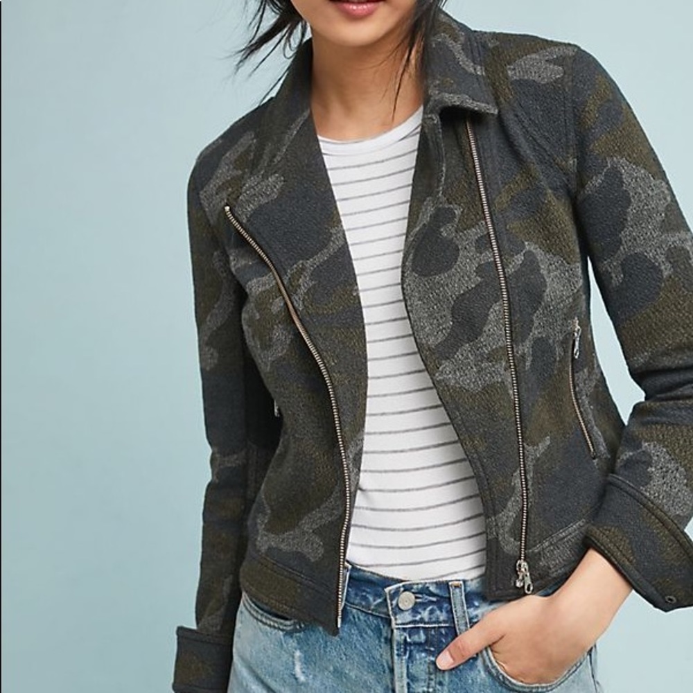 Anthropogie camo moto jacket